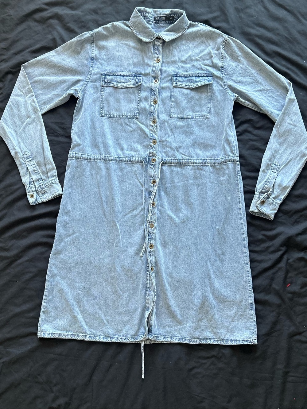 Mikarose Light Wash Denim Shirt Dress | Modest Midi Length XS